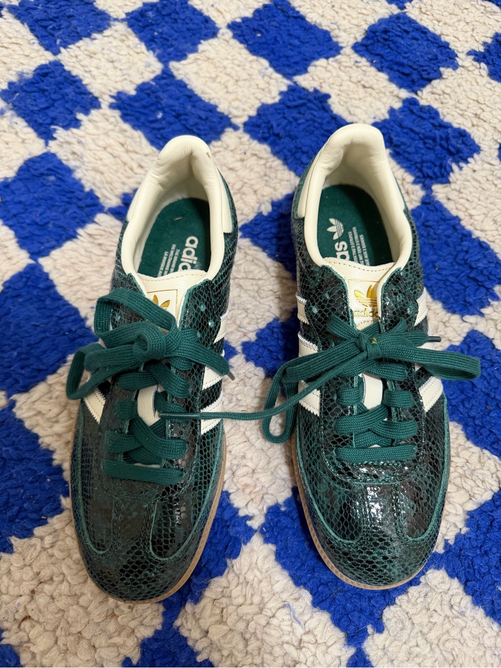 adidas Samba Sneakers in Dark Green Snake Print with Cream Stripes - Picture 4 of 7